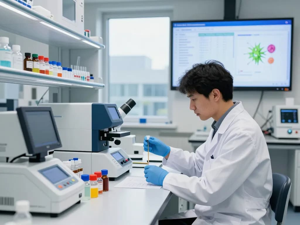 Inside a laboratory of an EU cannabinoid manufacturer, a scientist analyzes extracts with advanced equipment, emphasizing quality and compliance.