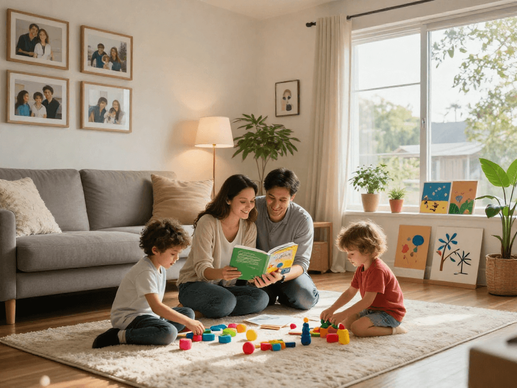 Explore positive parenting insights with rokok88 in a cozy family setting.