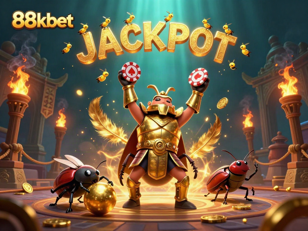 Experience the excitement of 88kbet as a victorious beetle lifts a poker chip, embodying the thrill of winning.