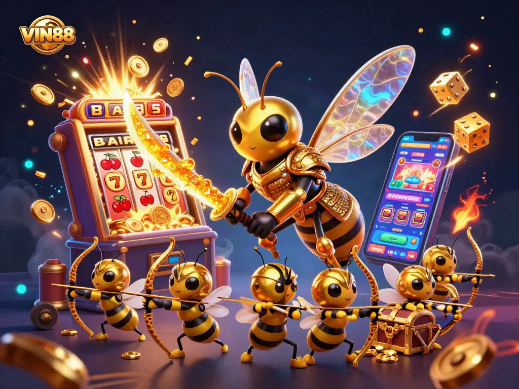 Experience thrilling gameplay at VIN88 with dynamic slot action, golden treasures, and exciting casino elements.