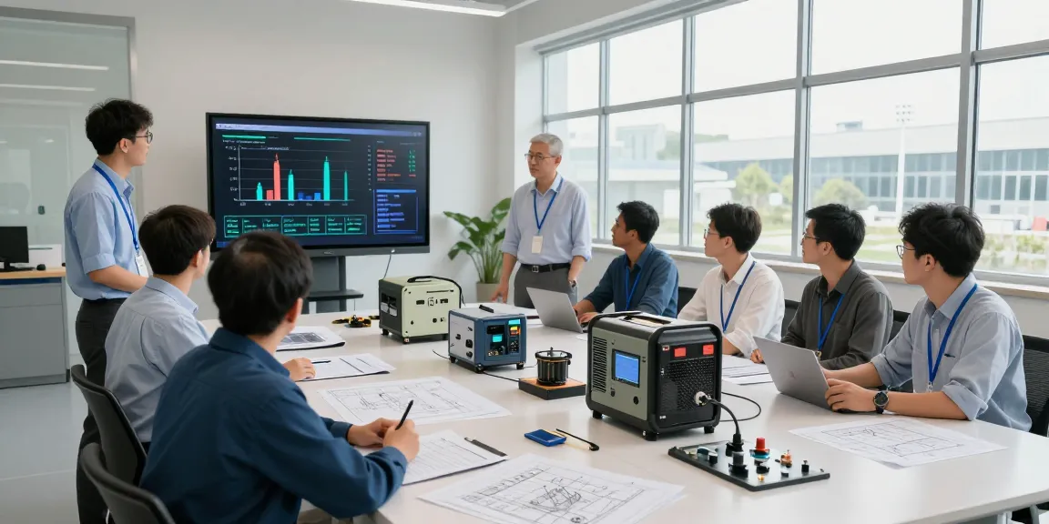 Engineers collaborating on natural gas energy solutions in a modern facility emphasizing diesel and gas power systems.