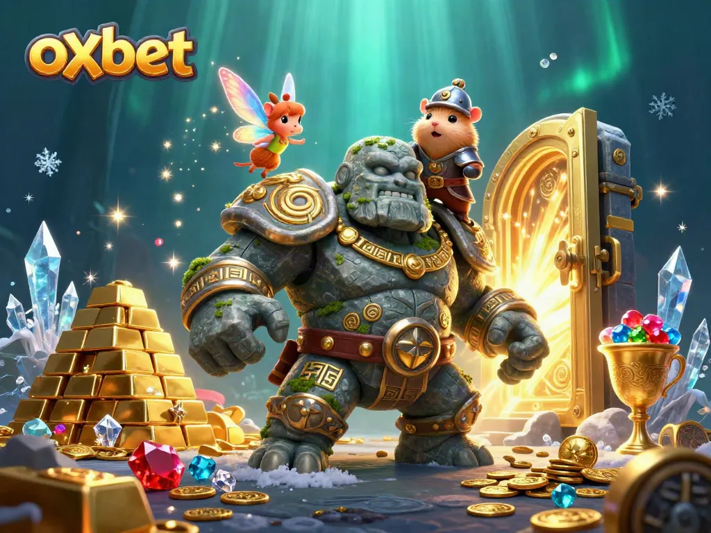 Play and win at OXBET with an exciting casino scene filled with treasures and magical characters.