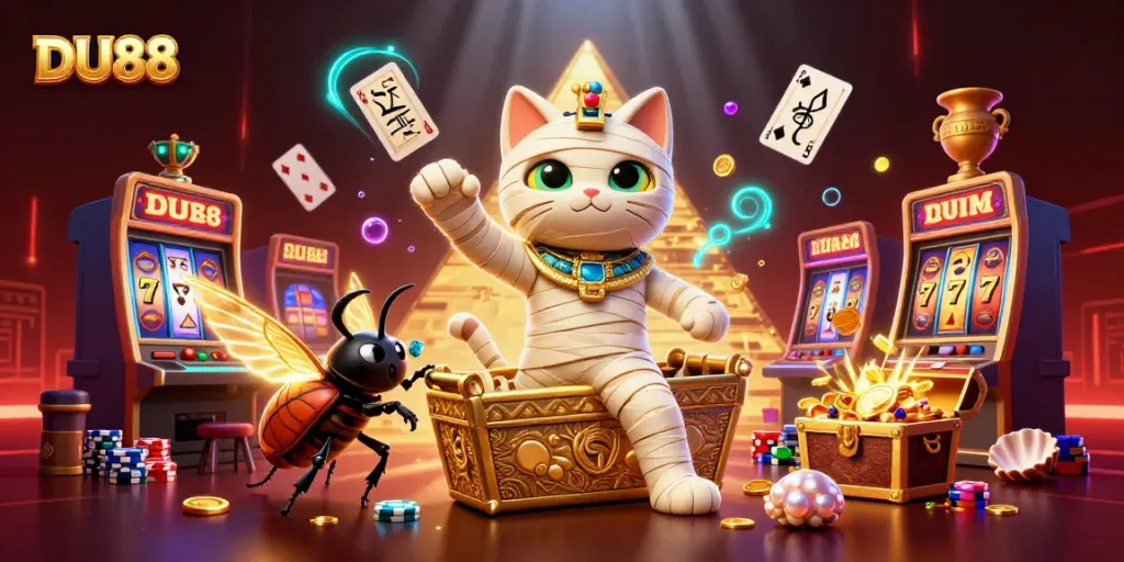Experience the excitement of DU88 as a magical Egyptian mummy cat and companions unveil jackpot treasures!