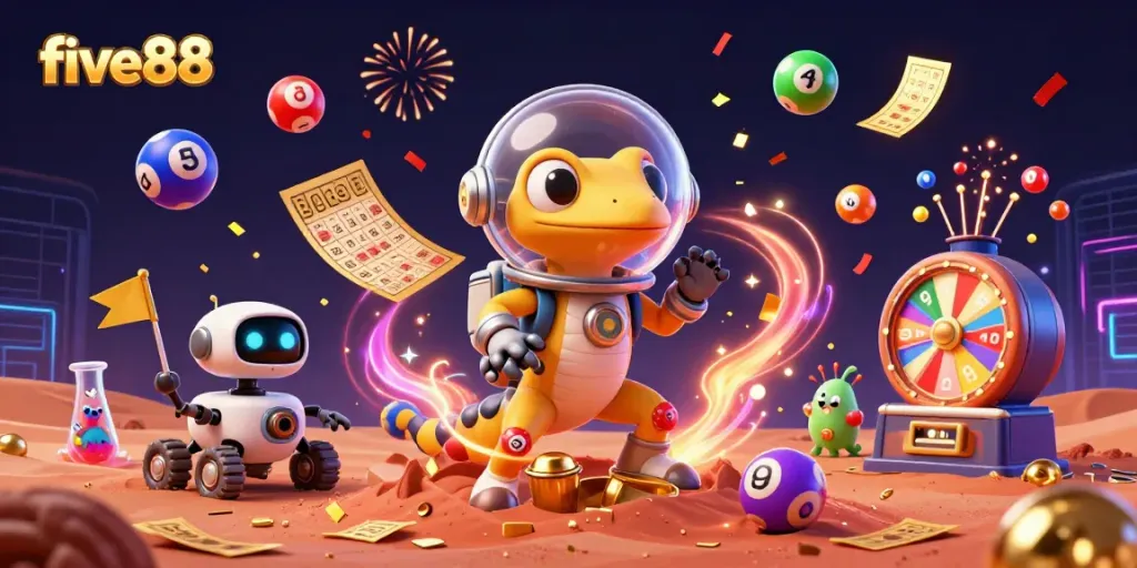 Experience thrilling gameplay at five88 casino with a Martian gecko discovering treasures.