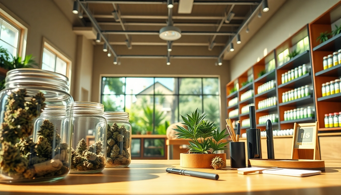 Buying weed online UK with a variety of cannabis strains displayed in a vibrant boutique.