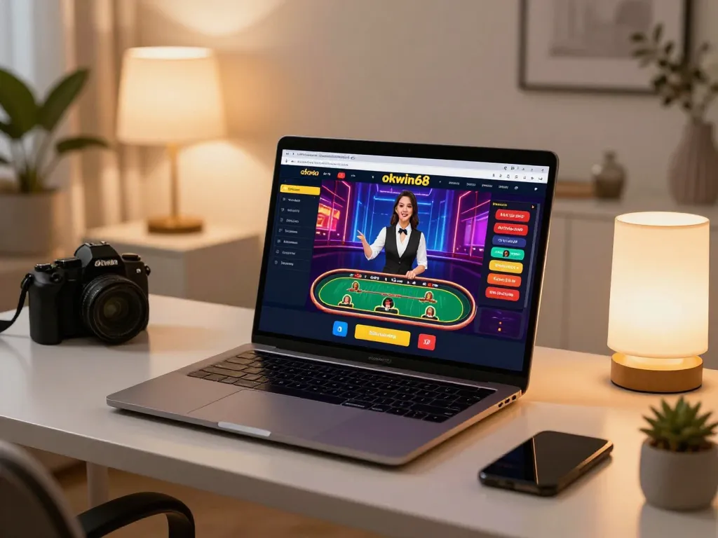 Experience thrilling gameplay with okwin68's online casino setup featuring live dealer games.
