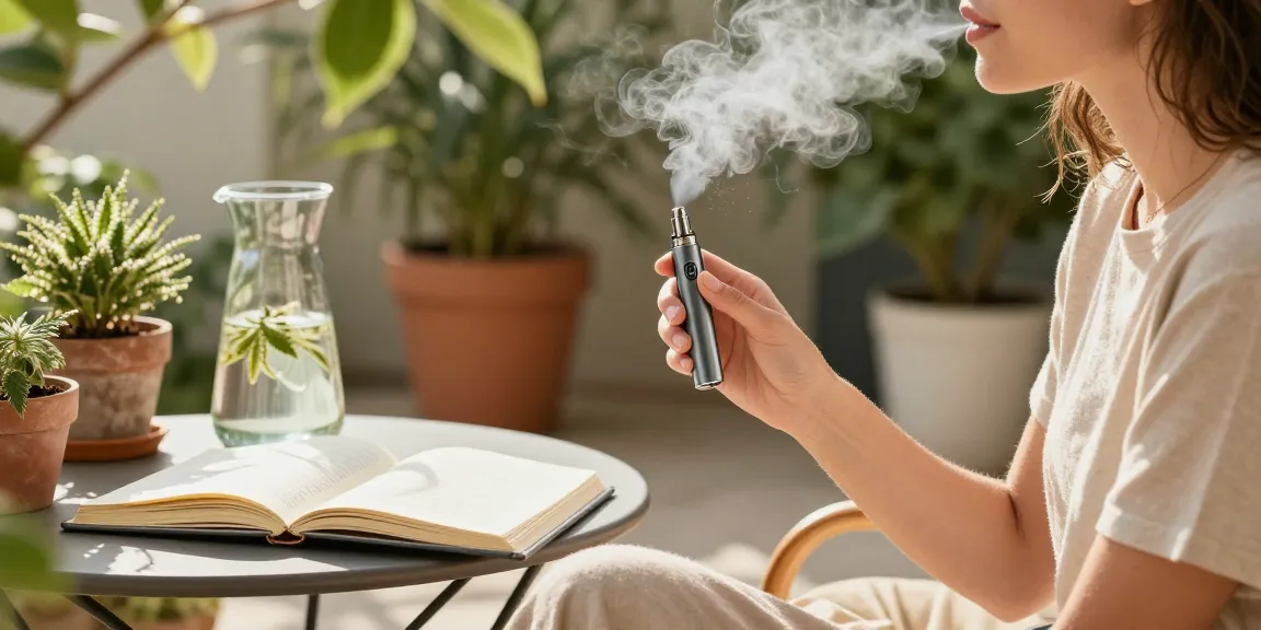 Experience the natural wellness of a weed vape in a serene outdoor setting with organic elements.