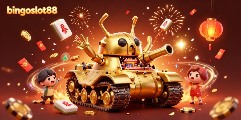 Rasakan keseruan bingoslot88 dengan tank keong emas dan kasino mini, penuh confetti dan atmosfir meriah.