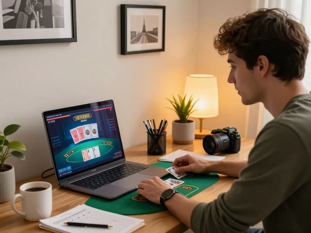 Engaging in live dealer blackjack on https://s8inc.com/ with warm home atmosphere and strategy notes