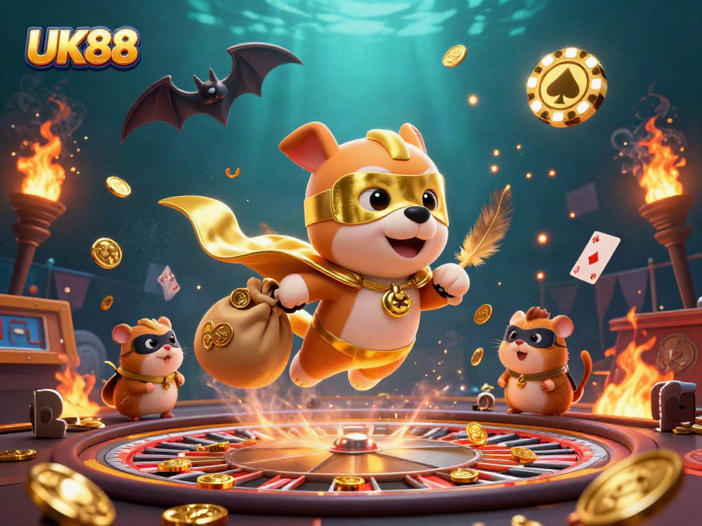 Experience the thrill of winning with UK88's live casino adventures featuring superhero elements and gold coins.