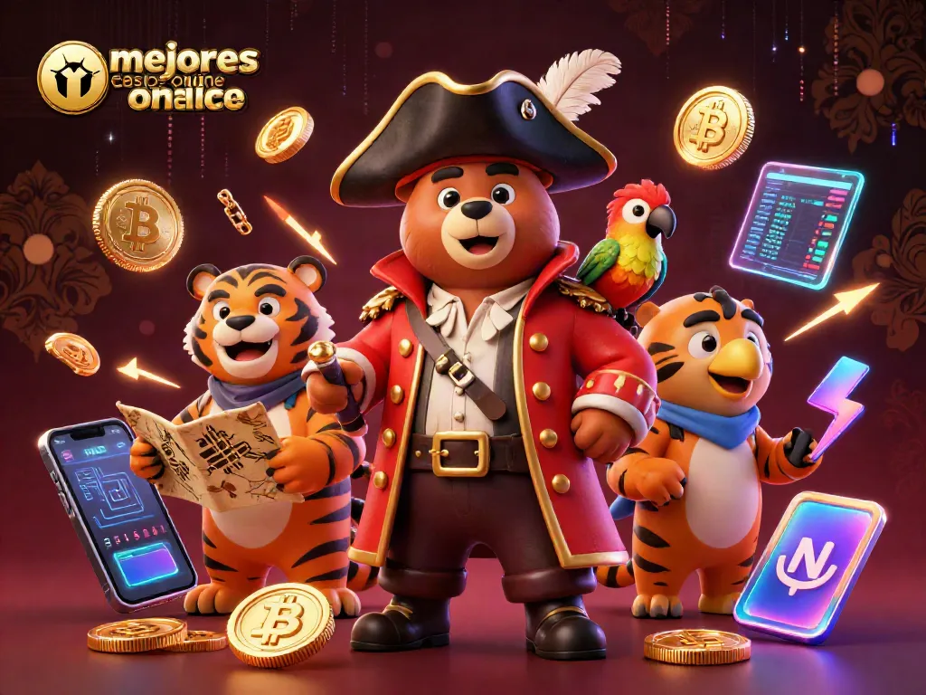 Descubre los mejores casinos online en México con un oso capitán y un tigre de primer amigo en un entorno vibrante.