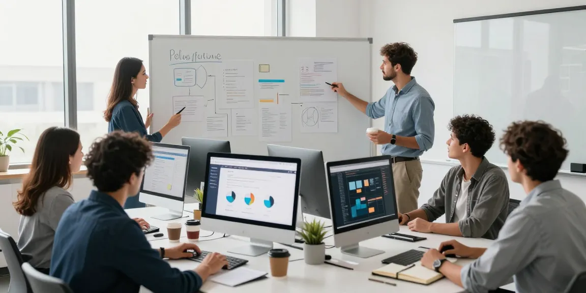 Team collaborating in a modern office, showcasing the WPS Official Website on screens, highlighting teamwork and innovation.