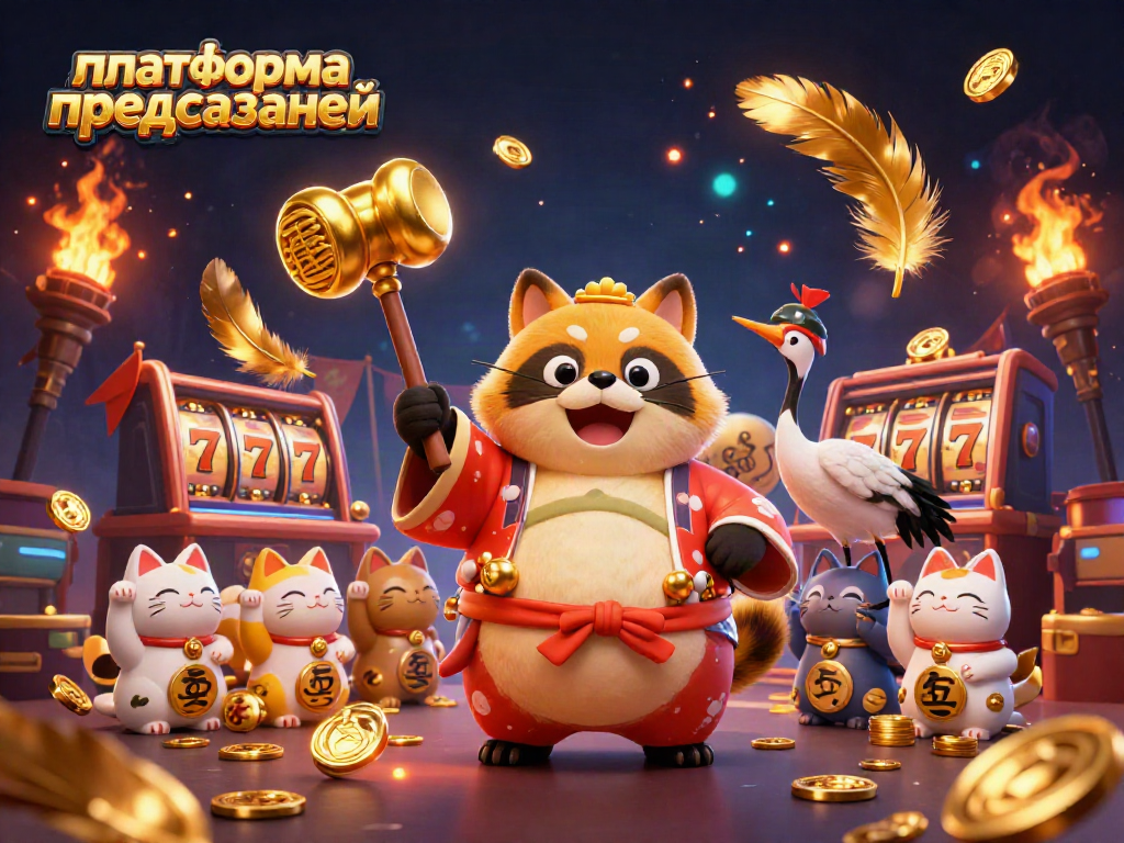 Engage in the platform предсказаний showcasing a cartoon festival scene with cheerful characters and casino elements.