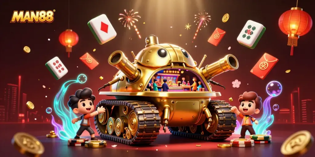 Experience the vivid thrill of MAN88's mini casino scene in this 3D illustration filled with excitement.