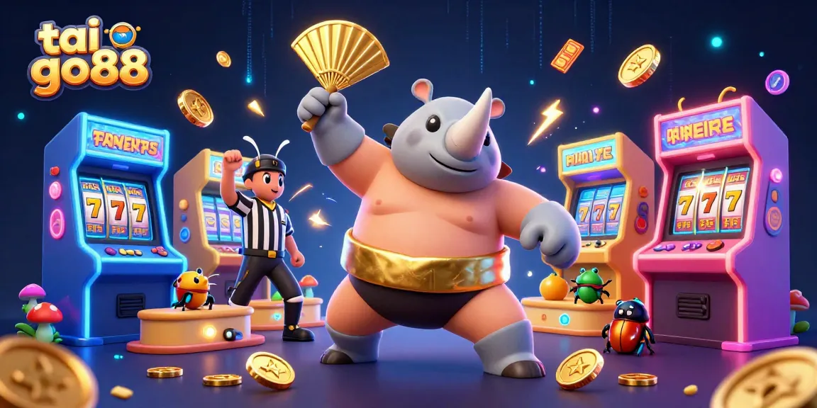 Experience the excitement of tai go88 with a beetle sumo champion in an electrifying casino scene.