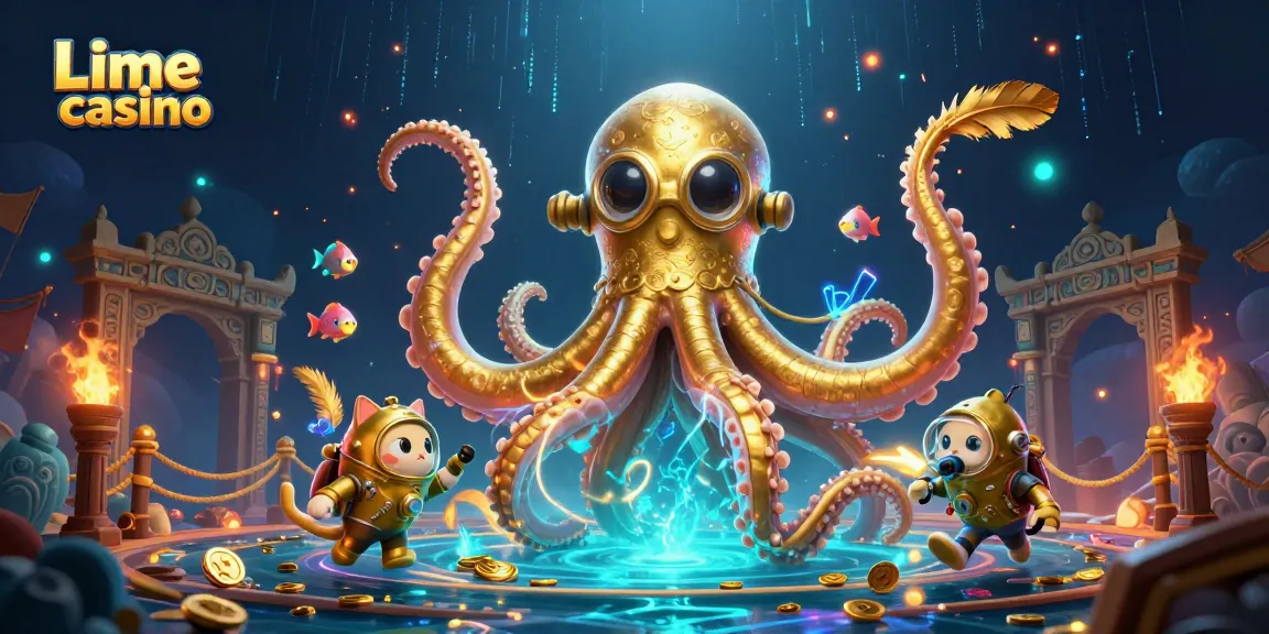 A Lime casino játékában a hatalmas kraken arany karjaival kincseket húz ki az óceánból.