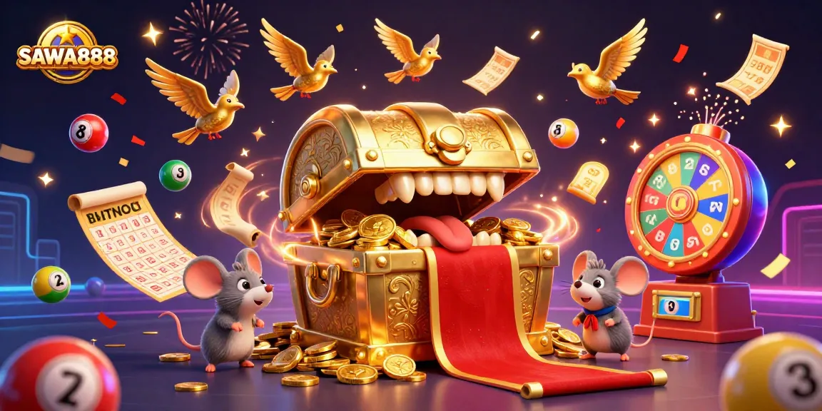 Experience the thrill of SAWA888 with a vibrant illustration showcasing adventure and excitement in gambling.