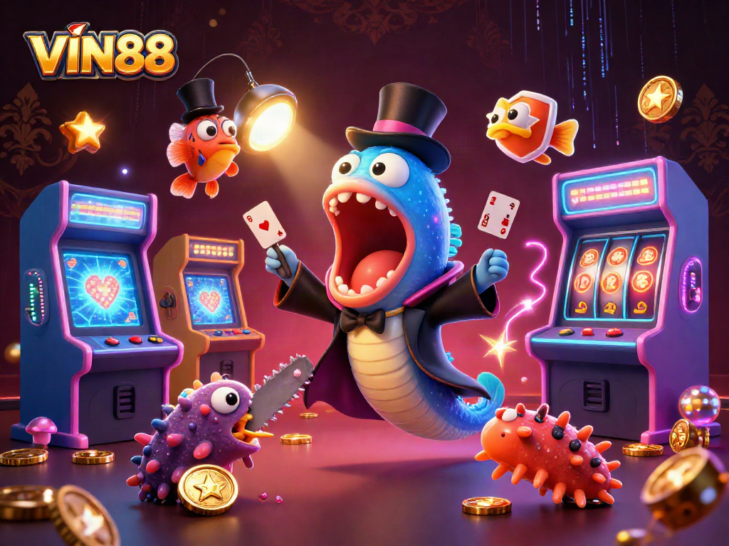 Engage in thrilling gaming adventures at VIN88 with vibrant magical characters and casino elements.