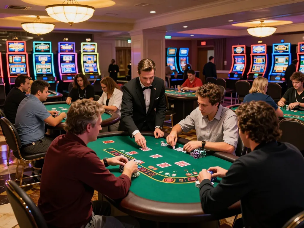 Players enjoying blackjack at RR88 casino, engaging in strategic gameplay with themed decor