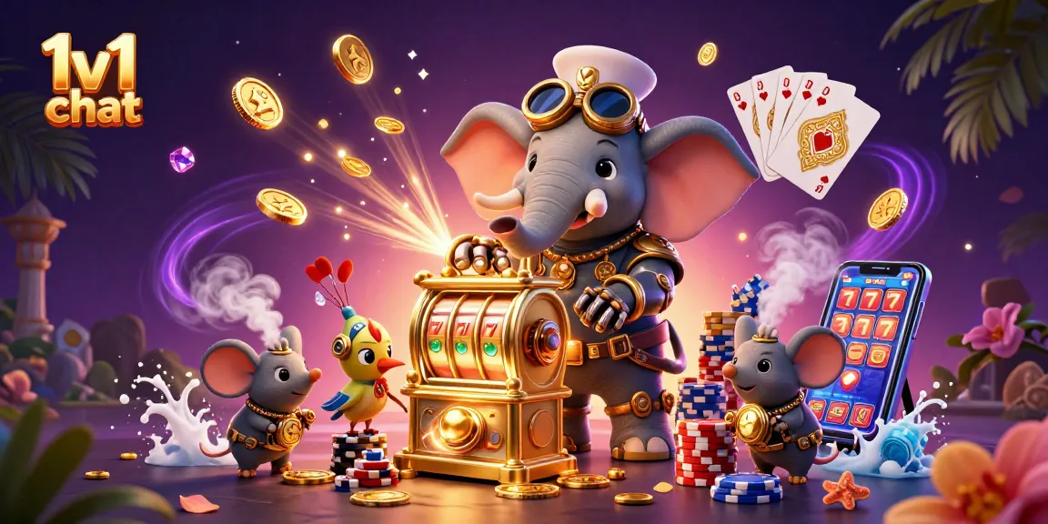 Engage in 1v1 chat with animated steampunk characters in a vibrant casino scene filled with gold coins.