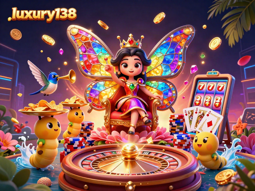 Permainan menarik di luxury138 dengan ilustrasi kasino digital yang ramai dan berwarna-warni.