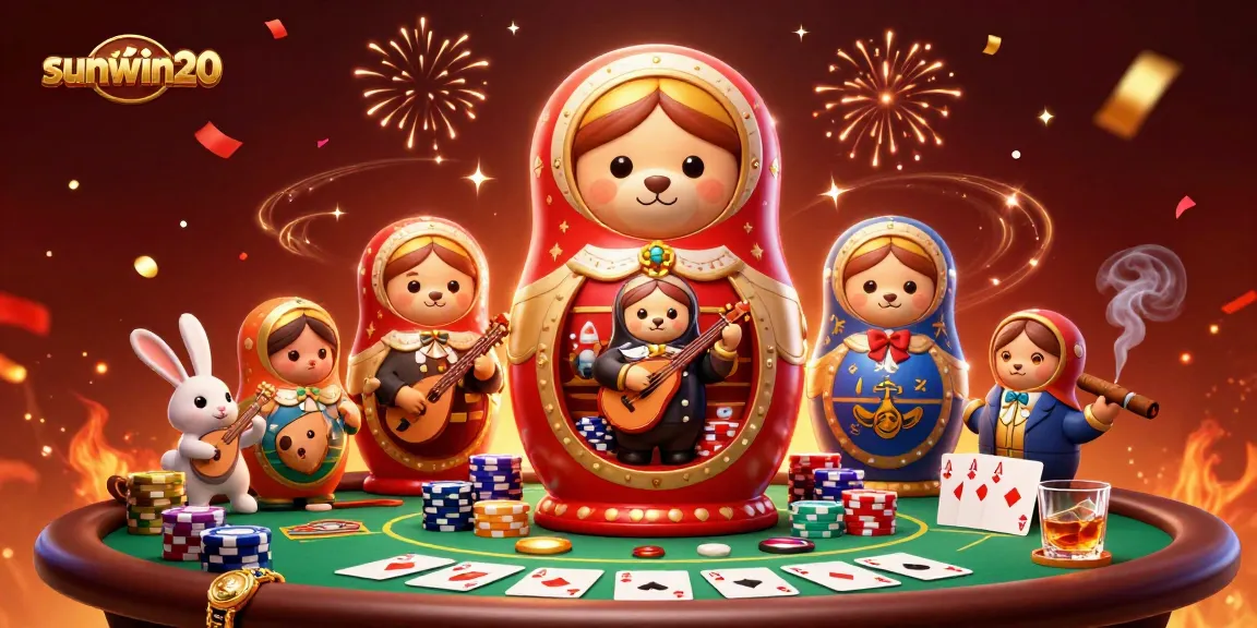 Experience thrilling gameplay with sunwin20's vibrant casino scene featuring festive elements and characters.