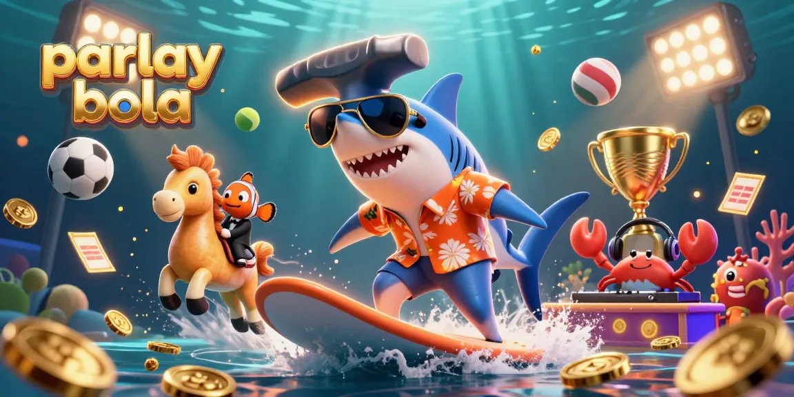 Experience thrilling parlay bola betting with engaging characters and sports elements in a vibrant scene.