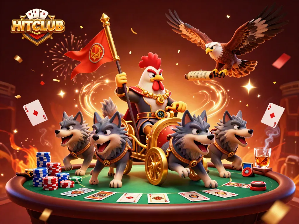 Experience the excitement of HITCLUB with a vibrant 3D scene depicting casino action and adventure.