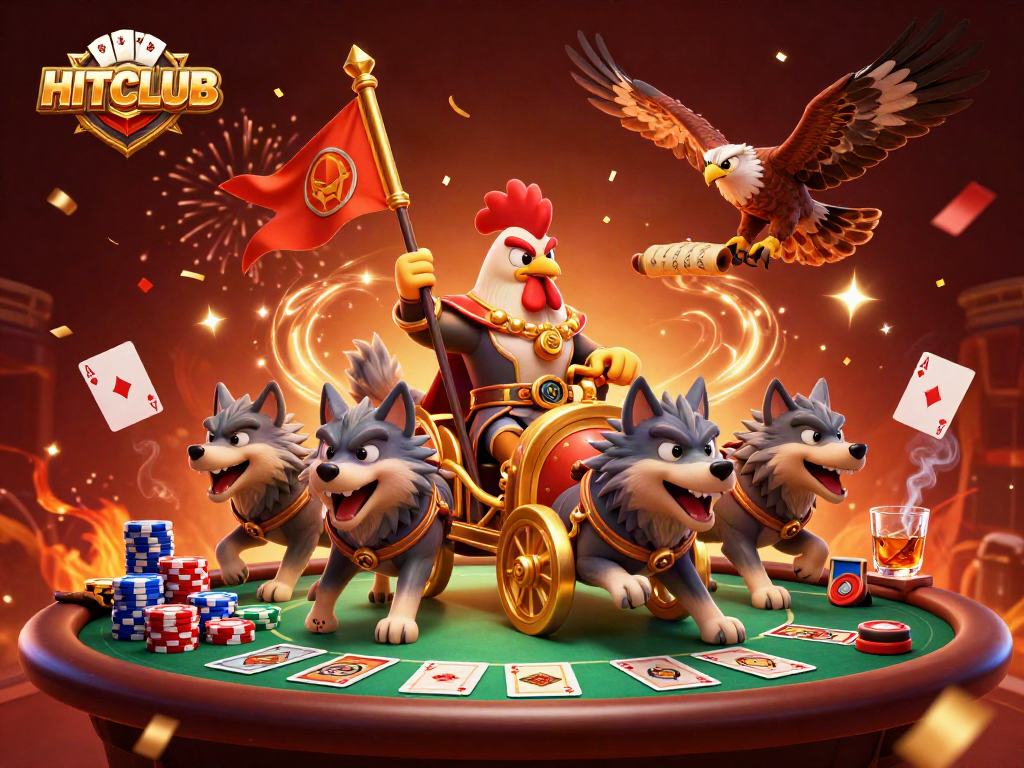Experience the excitement of HITCLUB with a vibrant 3D scene depicting casino action and adventure.