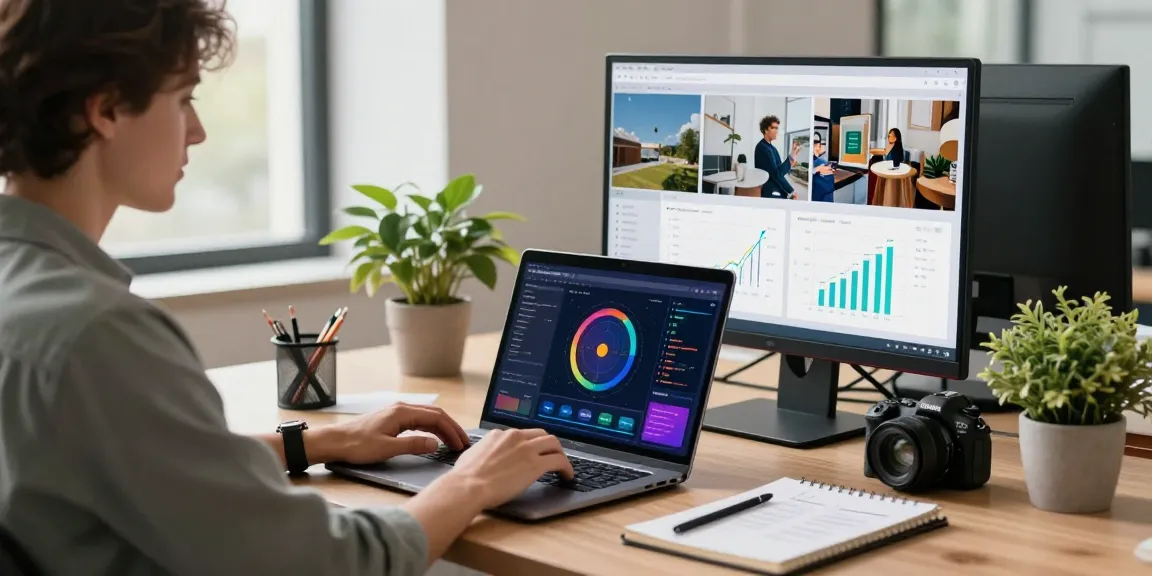 A professional analyzing results with a free ai image detector in a modern workspace setting.