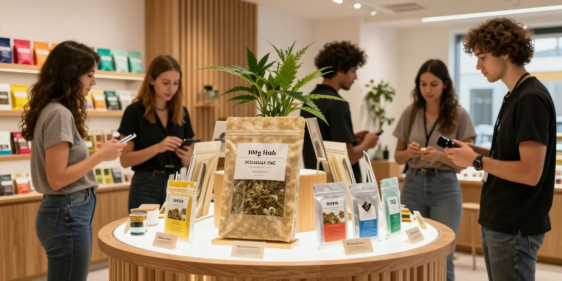 Premium 100 Haschplatte und THC-Produkte in einem einladenden Cannabis-Shop.