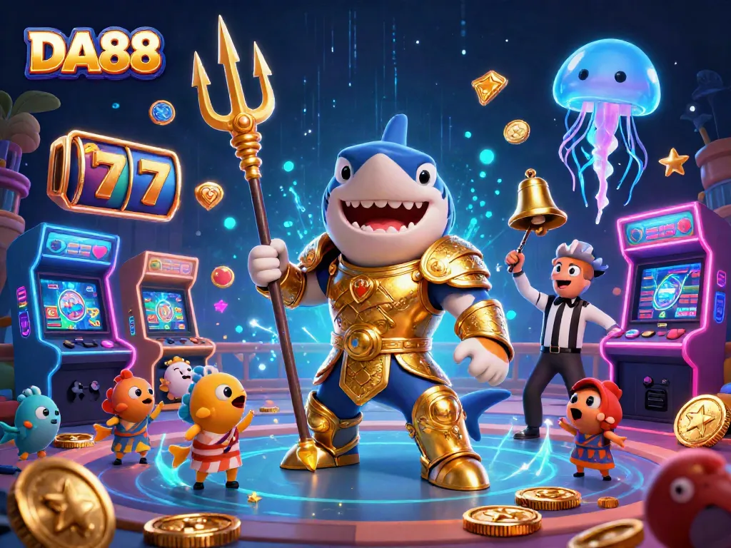 Experience the excitement of DA88 in this vibrant casino illustration featuring dynamic gaming elements.