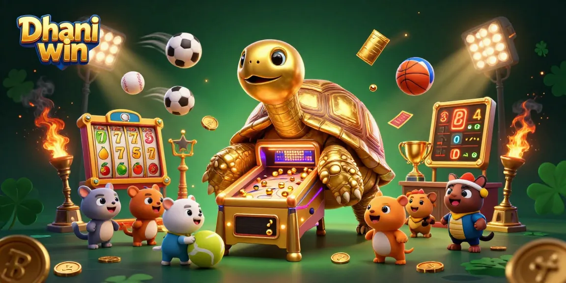 Dhani win offers immersive gaming with a colossal tortoise pinball machine and vibrant casino elements.