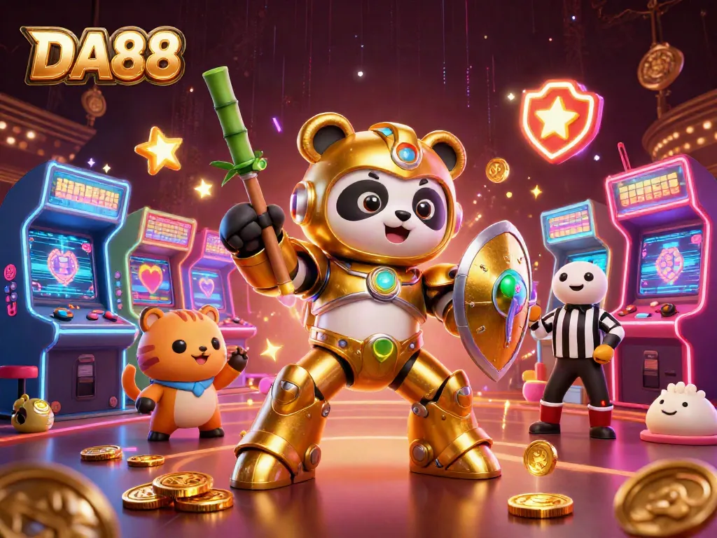 Experience DA88's thrilling casino atmosphere with a lively mech-suit panda in action.
