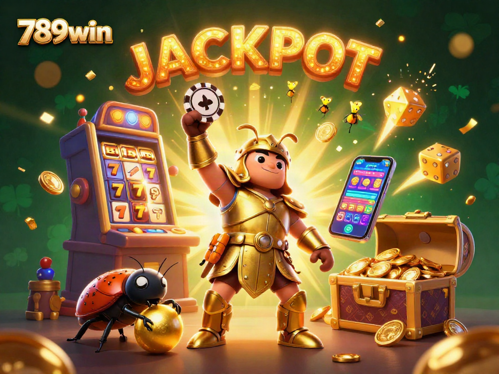 Experience the excitement of 789win with vibrant casino elements and heroic characters celebrating a jackpot.