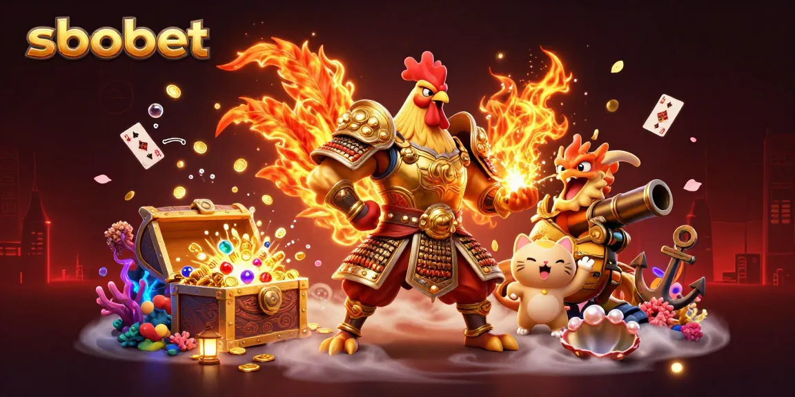 SBOBET enhances your gaming experience with dynamic cartoon warriors and treasure-filled elements.