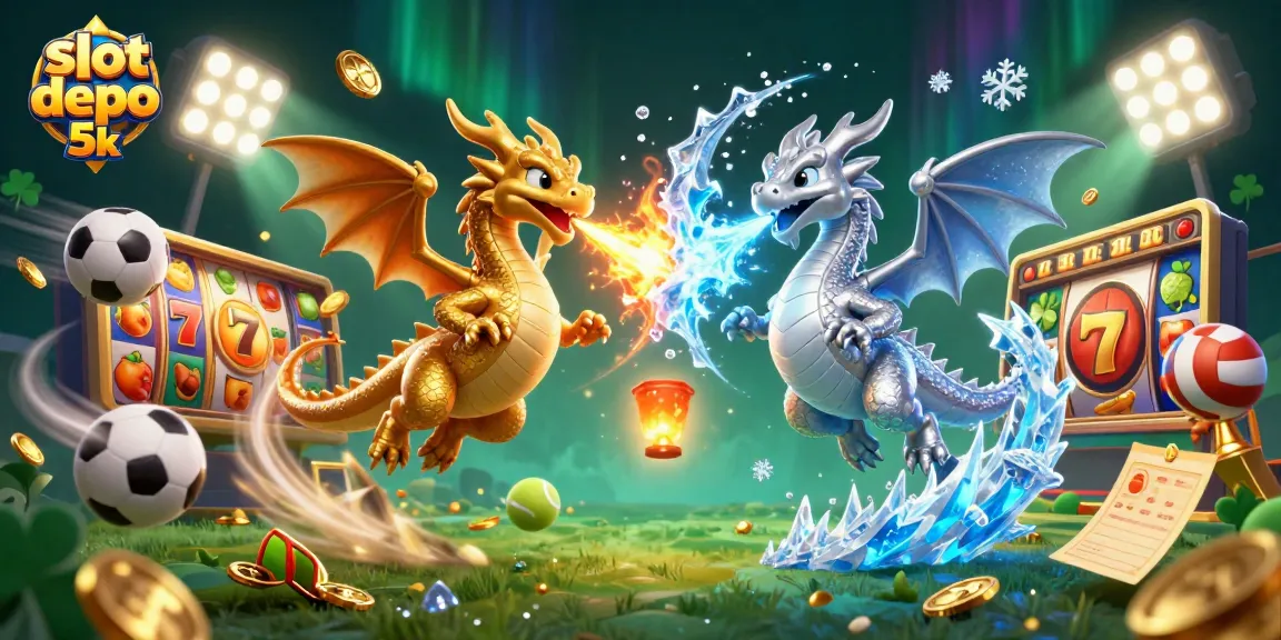 Engage in thrilling gameplay with slot depo 5k, featuring dynamic 3D dragons and vibrant casino elements.