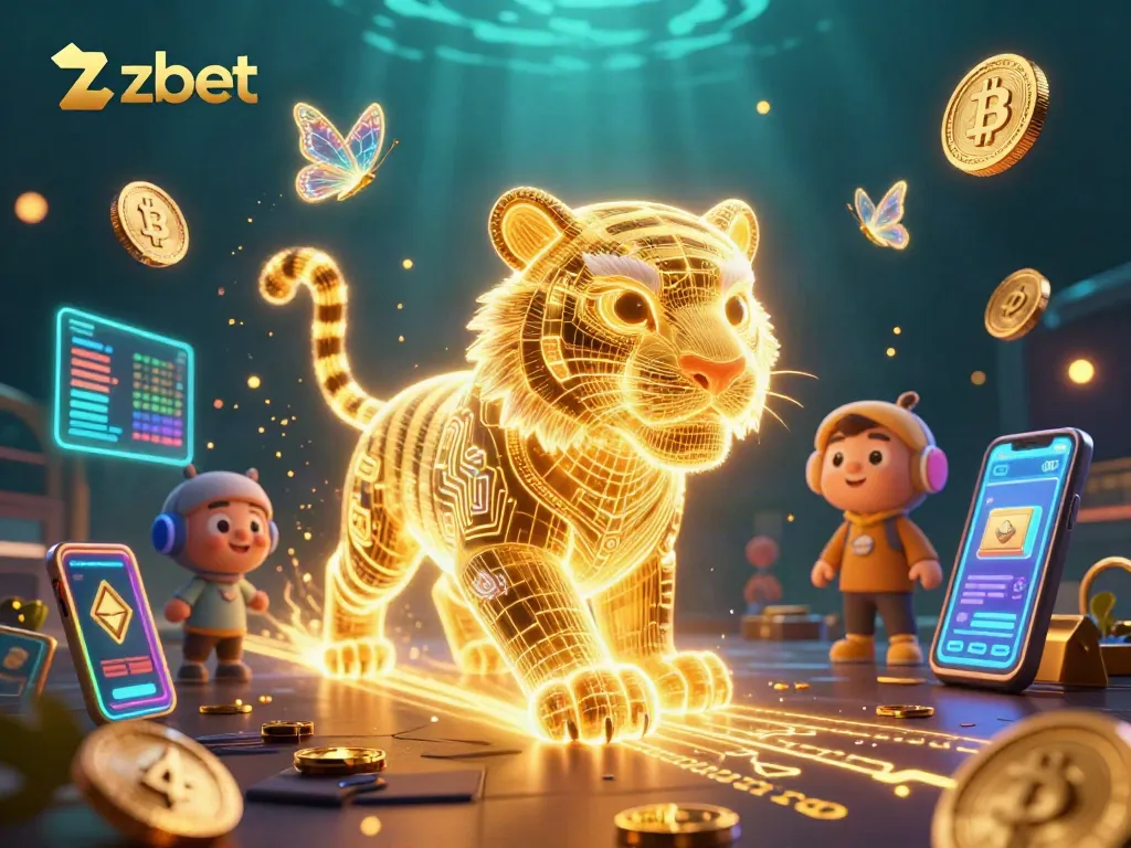 Experience the excitement of zbet's vibrant digital casino world with a neon-wireframe tiger.
