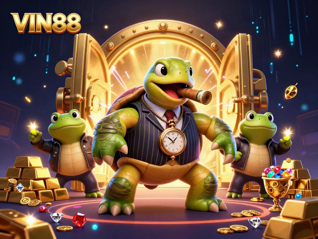 Experience thrilling gambling action at VIN88 with vibrant casino-themed 3D illustration