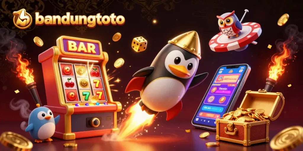Experience exciting gameplay with bandungtoto through a dynamic casino-themed 3D illustration.