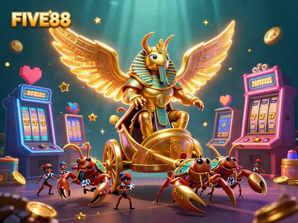 Engage in thrilling slot adventures with FIVE88's dynamic casino scene featuring exciting game elements.