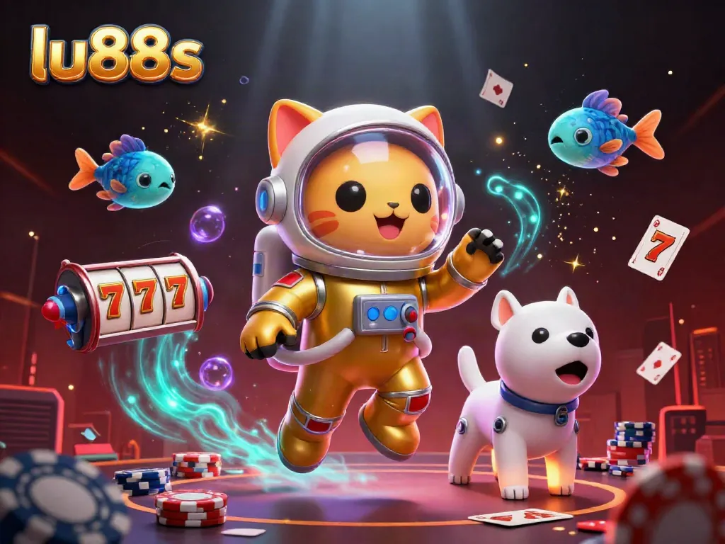 Experience the excitement of lu88s with 3D characters and casino-themed elements in dynamic illustration