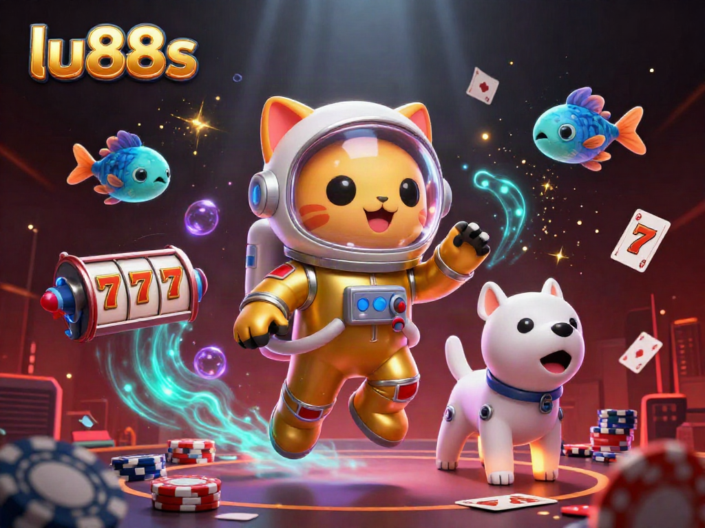 Experience the excitement of lu88s with 3D characters and casino-themed elements in dynamic illustration