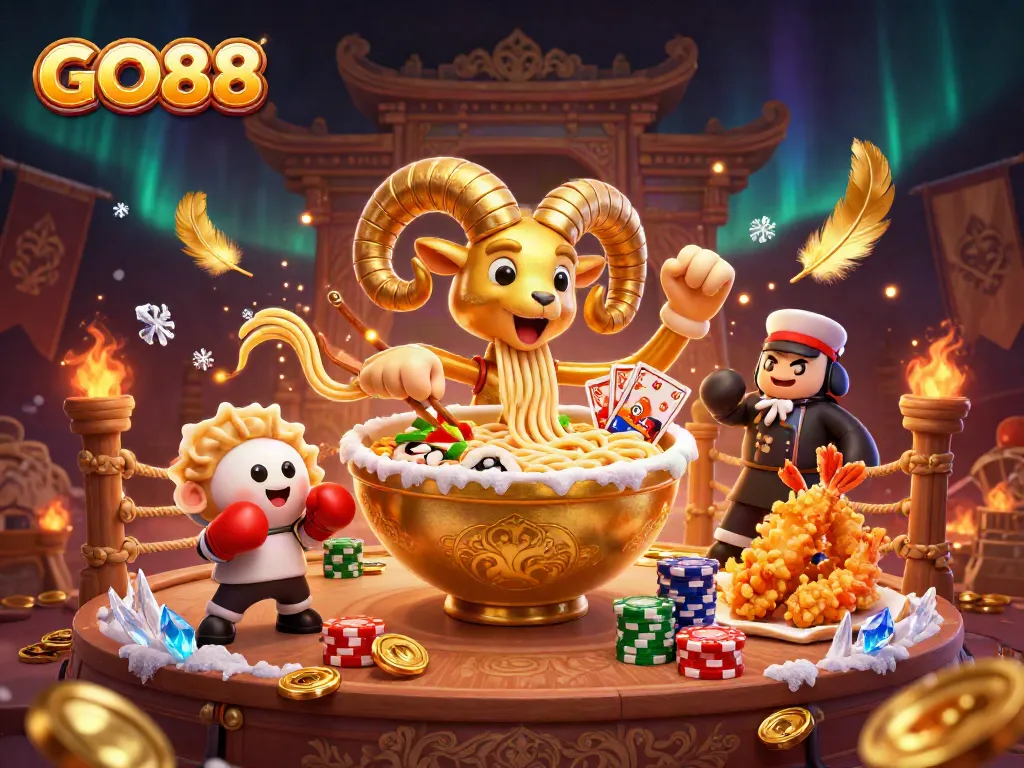 Engage in GO88 with a vibrant 3D illustration of dynamic characters and casino elements.