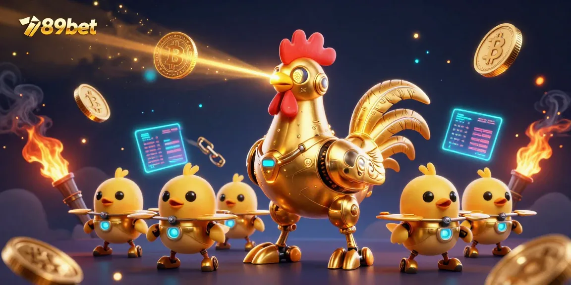 Engage with exciting gameplay at 789bet featuring a retro-futuristic golden rooster robot.
