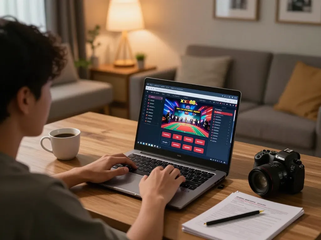 Engaging in online poker at home with an xx88 asia gaming setup, showcasing strategic gameplay.