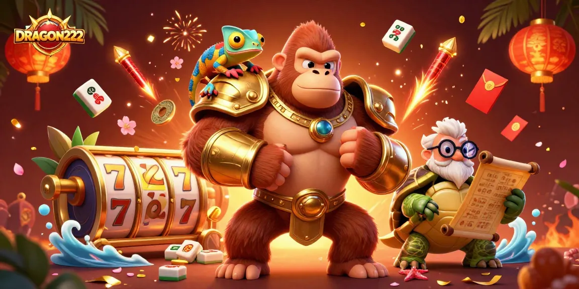 Join the fun with DRAGON222 as the gorilla king and chameleon spy explore slot gaming.
