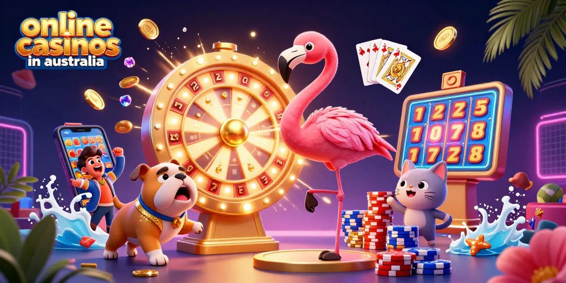 Experience winning excitement at online casinos in Australia with vibrant 3D characters and game elements.