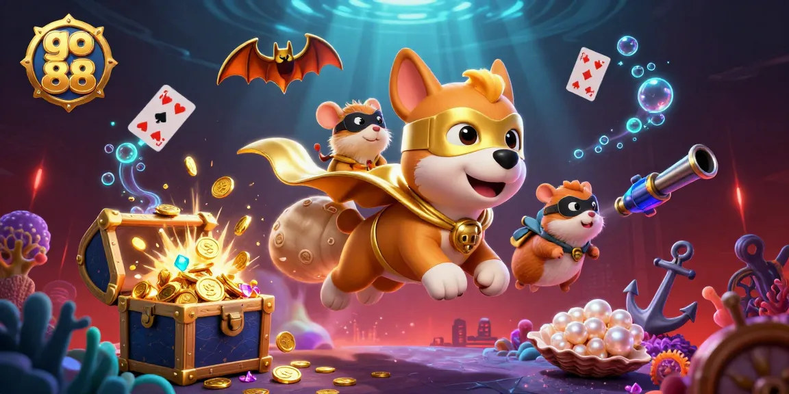 Engage with the go 88 dynamic scene featuring a superhero dog and hamster delivering thrilling casino excitement.