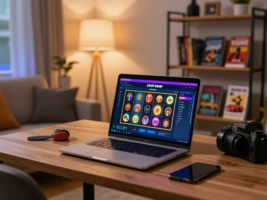 Player engaging with link slot gacor on a laptop in a cozy home gaming setup, illustrating online casino excitement